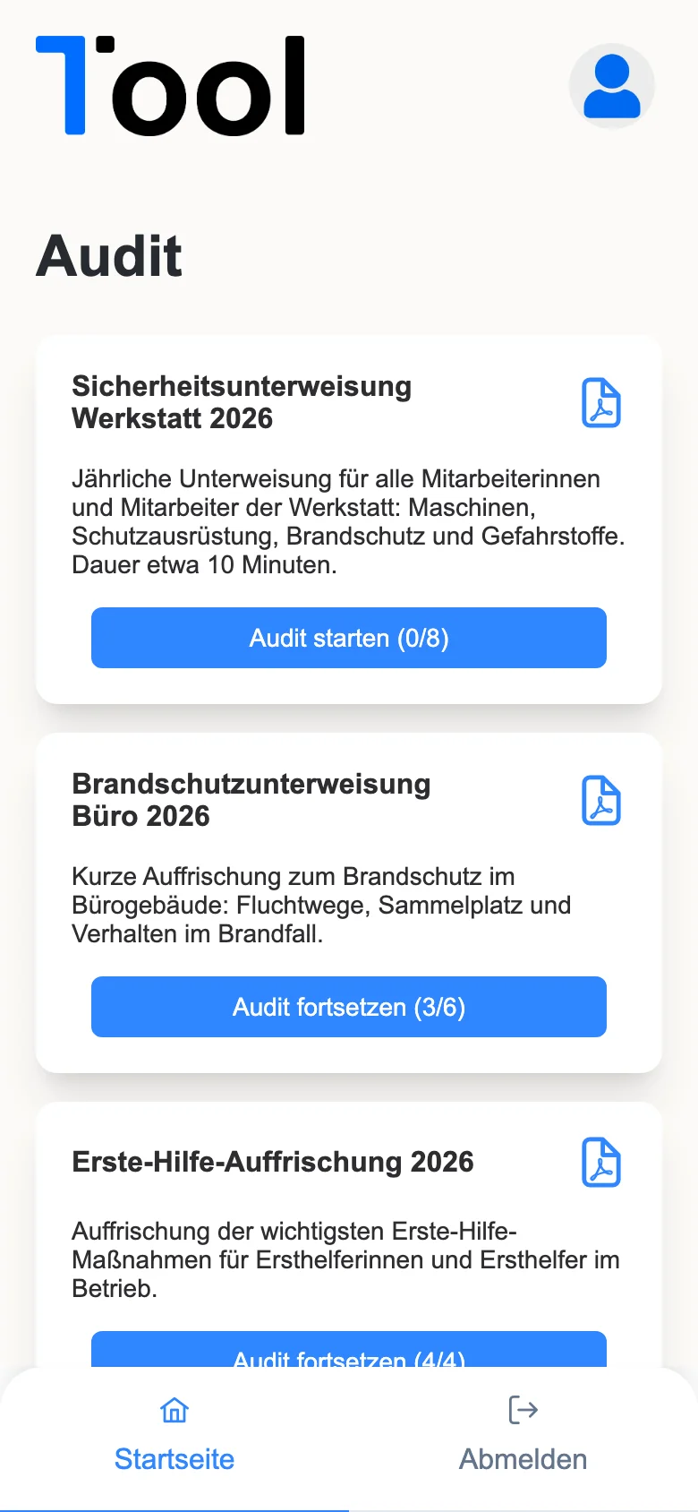 Offene Unterweisungen mit Fortschritt