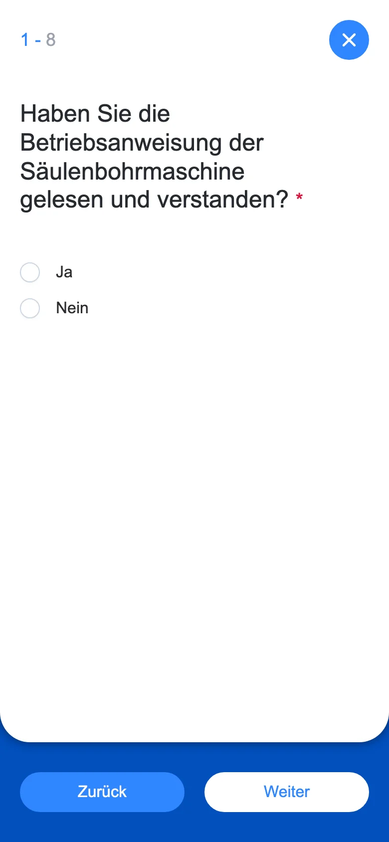 Ja/Nein-Frage mit Pflichtfeld
