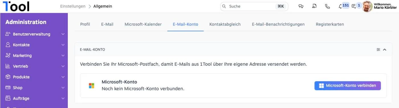 In den Einstellungen unter „E-Mail-Konto“ wird das Microsoft-Postfach verbunden