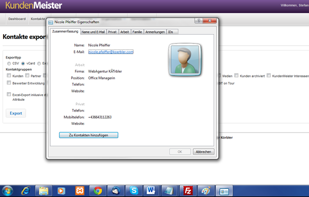 Kontakte mit Outlook synchronisieren