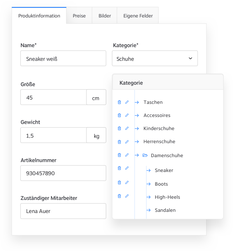Verwaltung aller Waren & Warengruppen