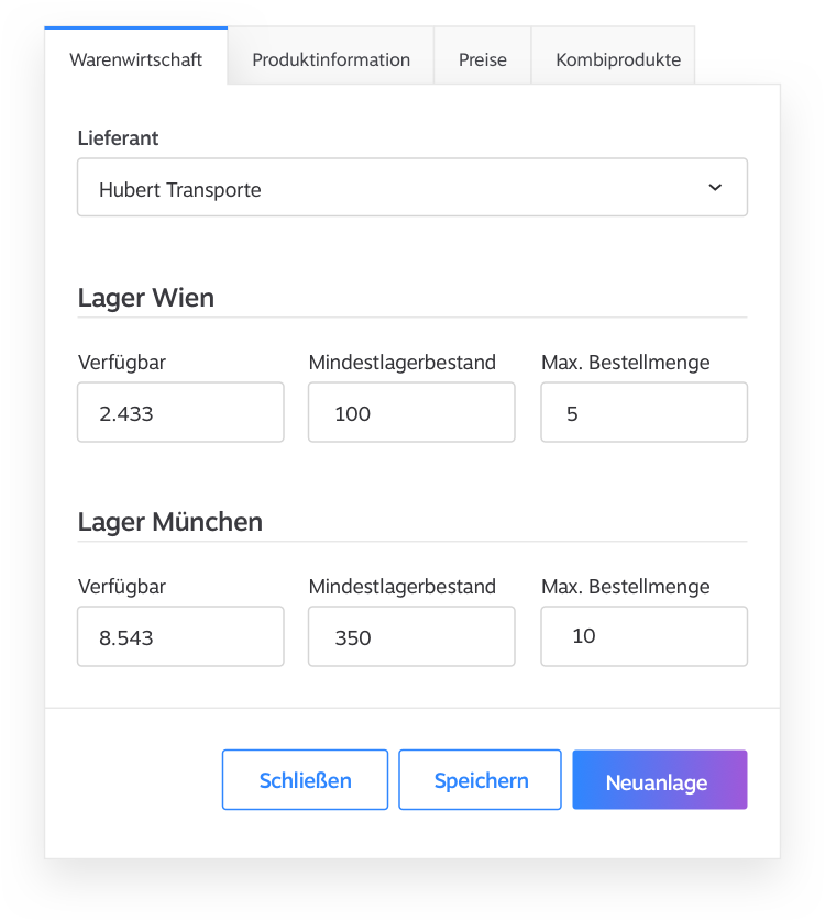 Verbuchung und Übersicht aller Warenflüsse
