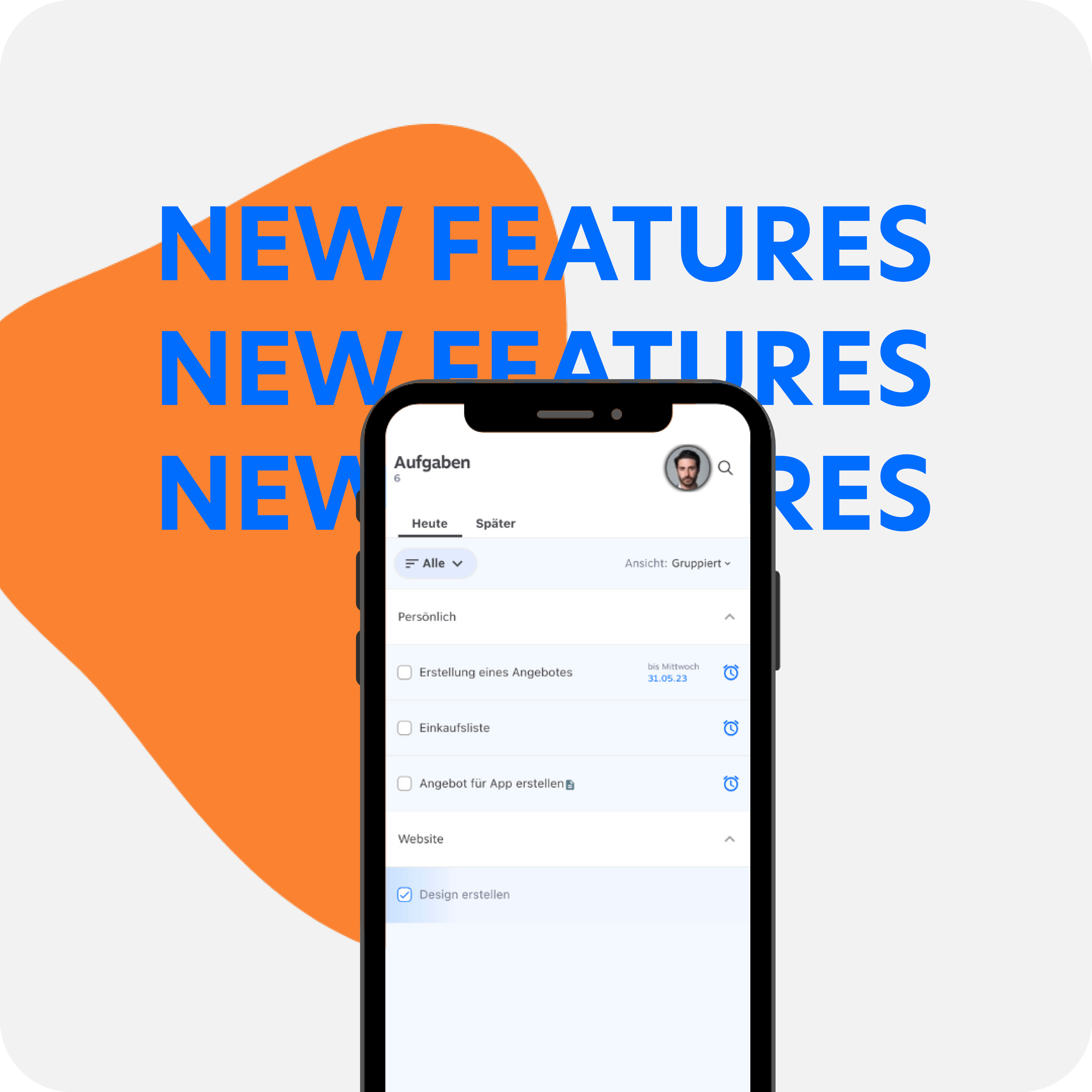 Aufgabenliste: Neues Design in der 1Tool App