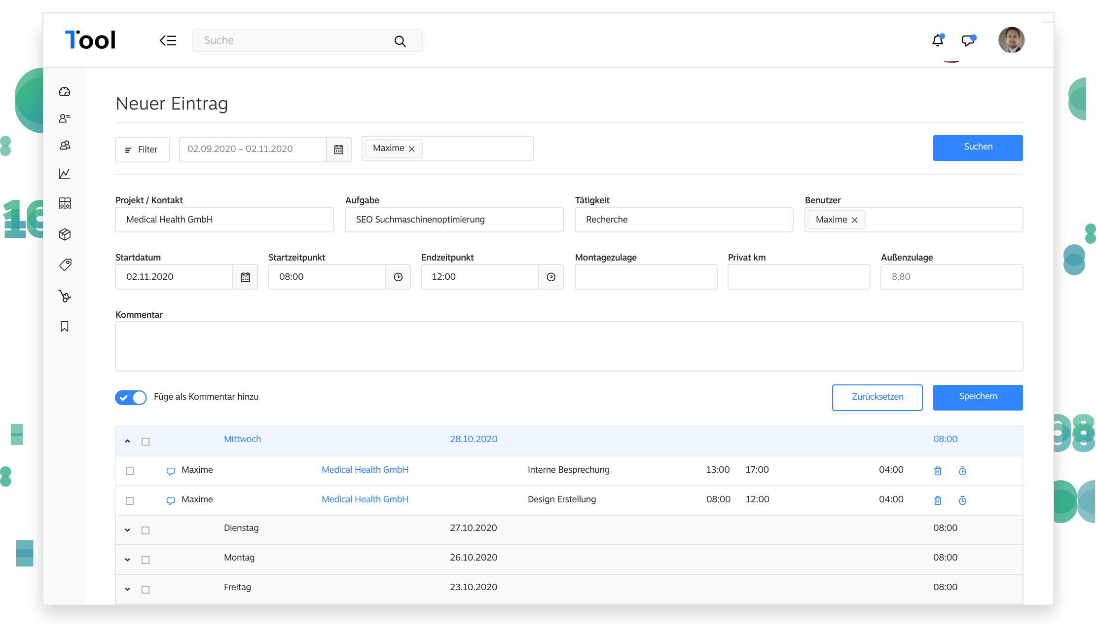 Recording for tasks, projects, contacts