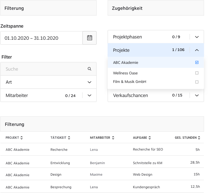 1Tool | Project time recording DE