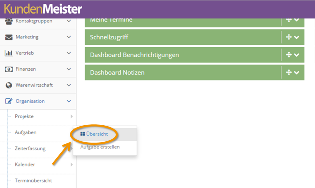 1Tool | Aufgaben Uebersicht Menue
