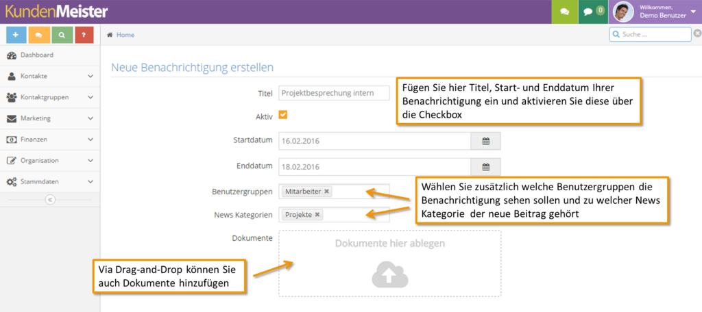 Benachrichtigung erstellen