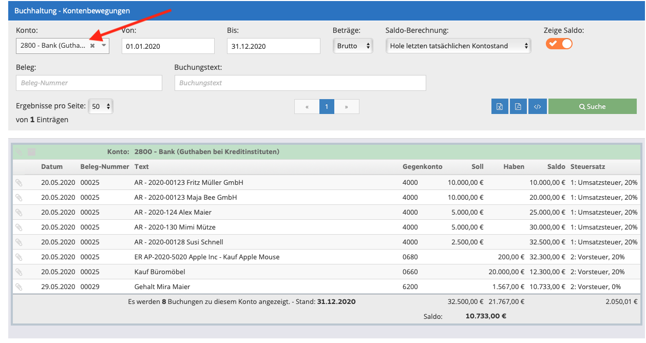 1Tool | Accounting account movements