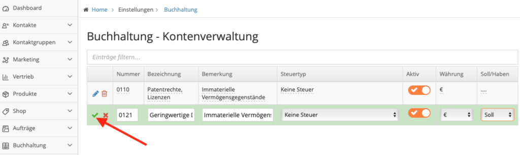 1Tool | Buchhaltung kontenverwaltung gruenes Haekchen