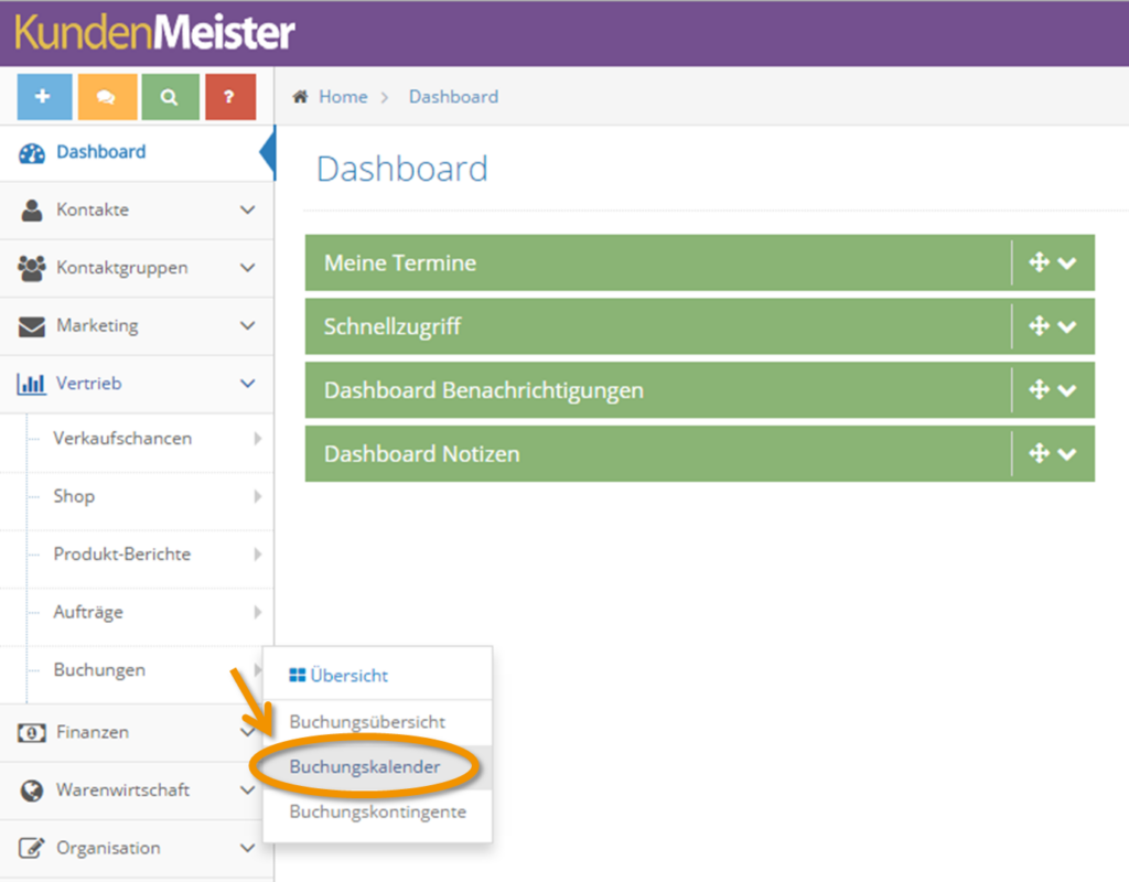 1Tool | Buchungskalender Menue