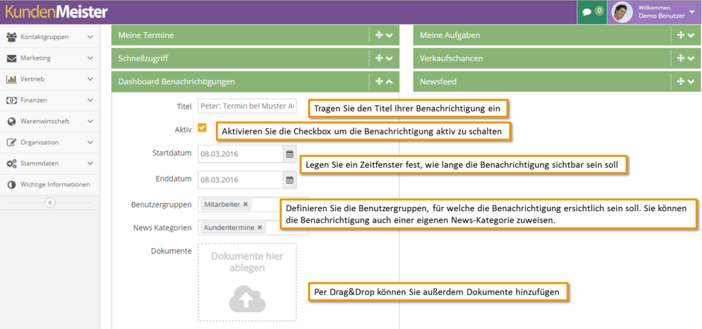 Dashboard Benachrichtigungen 1