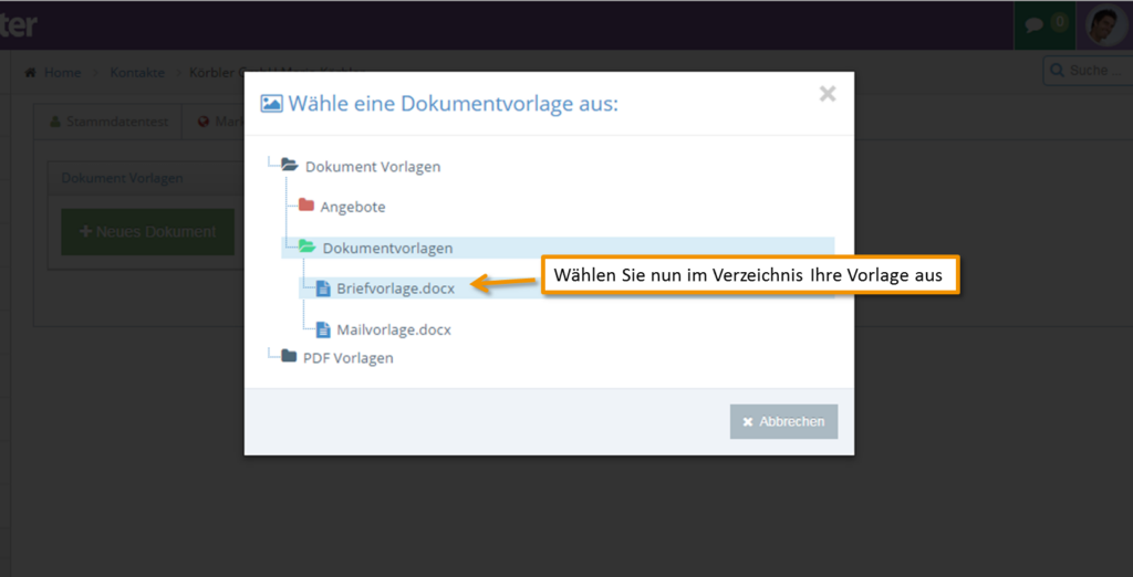 1Tool | Dokumentvorlage Auswahl Dokument