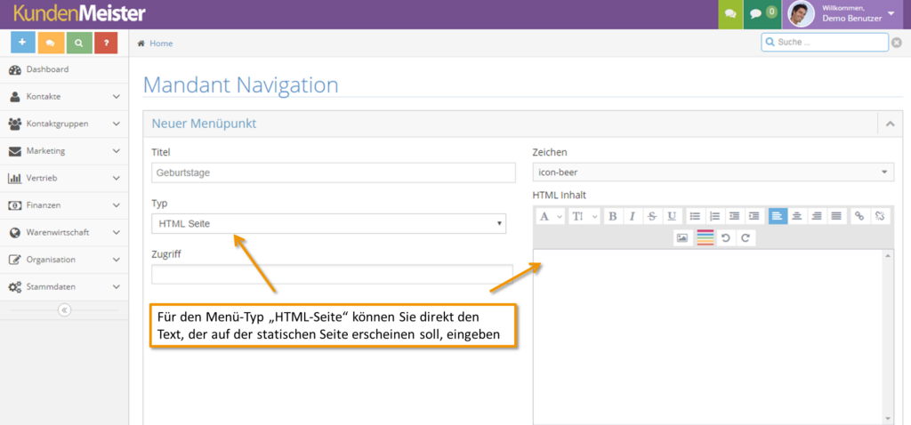HTML Seite Menütyp