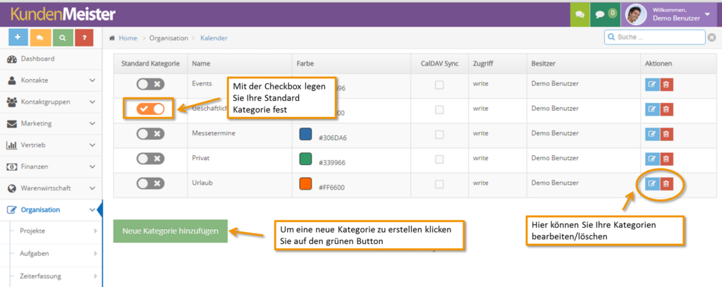 Kalender Kategorien Übersicht
