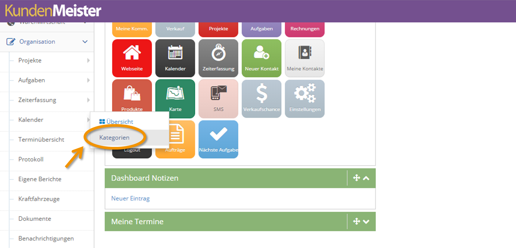 1Tool | Kalender Kategorien Menue