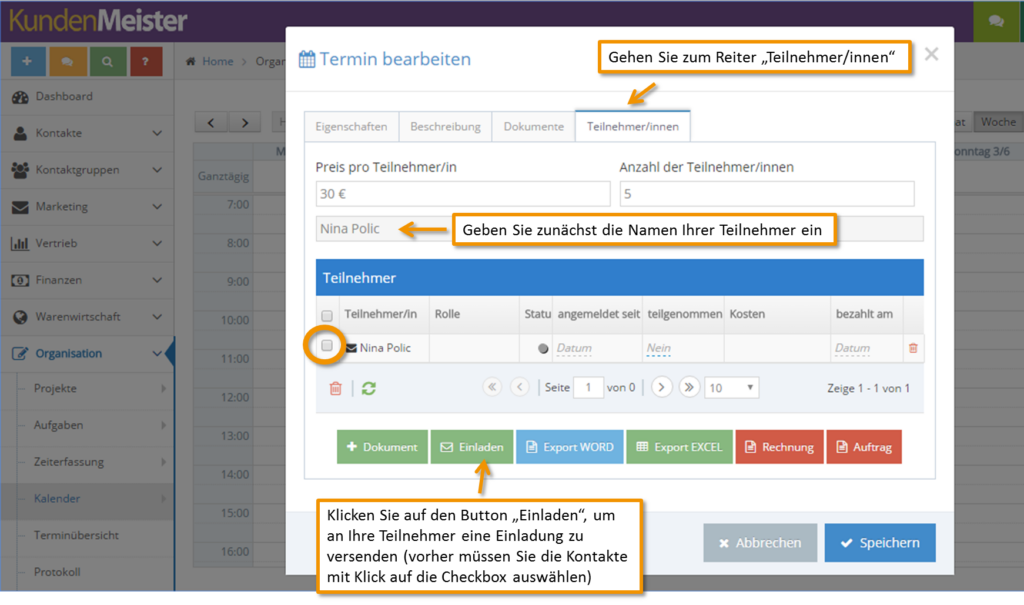 1Tool | Kalender Teilnehmer
