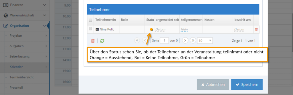 1Tool | Kalender Teilnehmerstatus