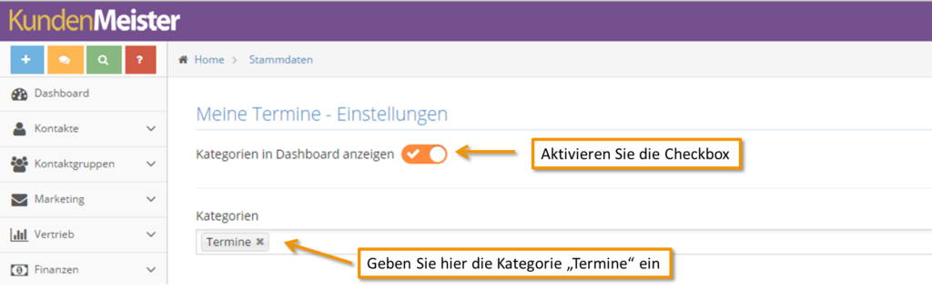 1Tool | Meine Termine Einstellungen