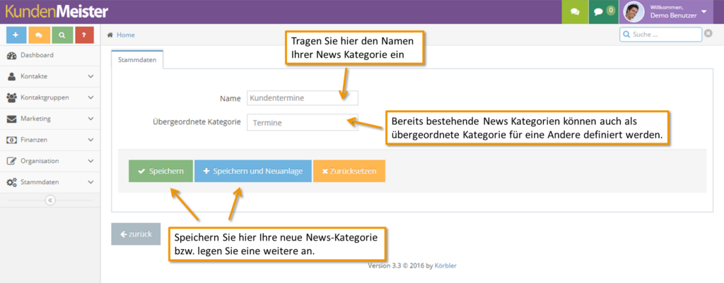 News Kategorien anlegen