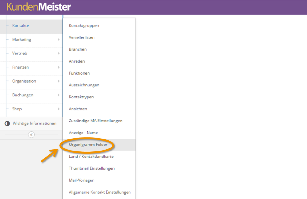 1Tool | Organigramm Felder Menue