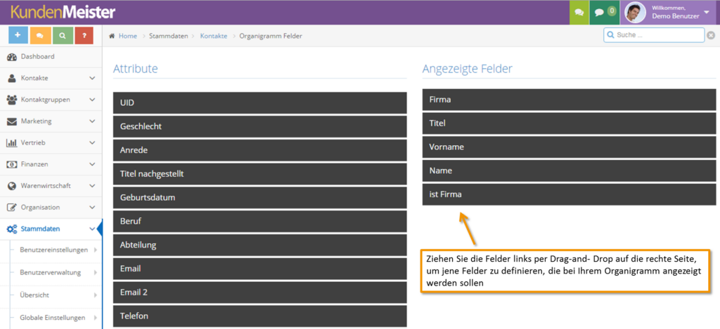 1Tool | Organigramm angezeigte Felder