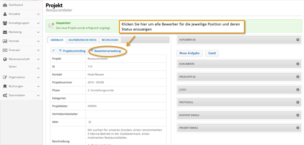 Projektdetailansicht_Button Bewerberverwaltung