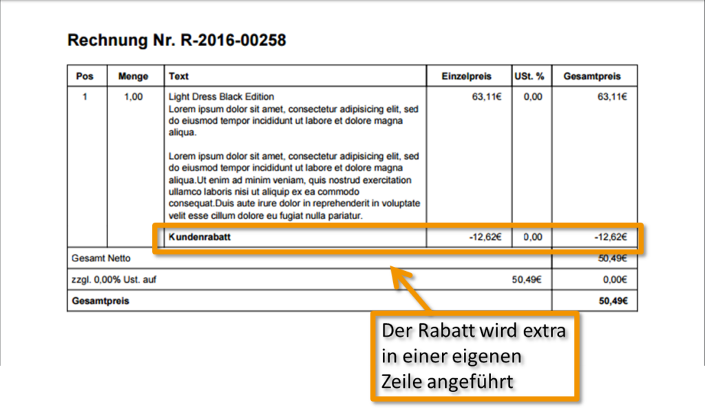 Rechnung Rabatt