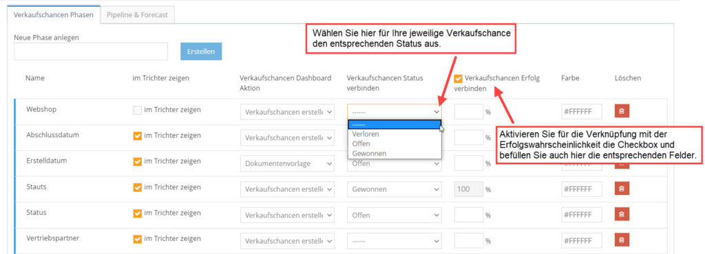 1Tool | Status und Wahrscheinlichkeit fuer Verkaufschancen Phasen2