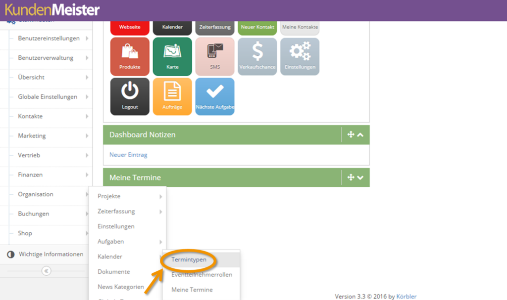 1Tool | Termintypen Menue