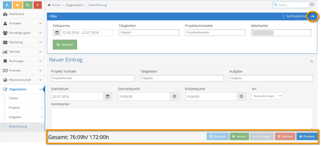 Zeiterfassung Layout