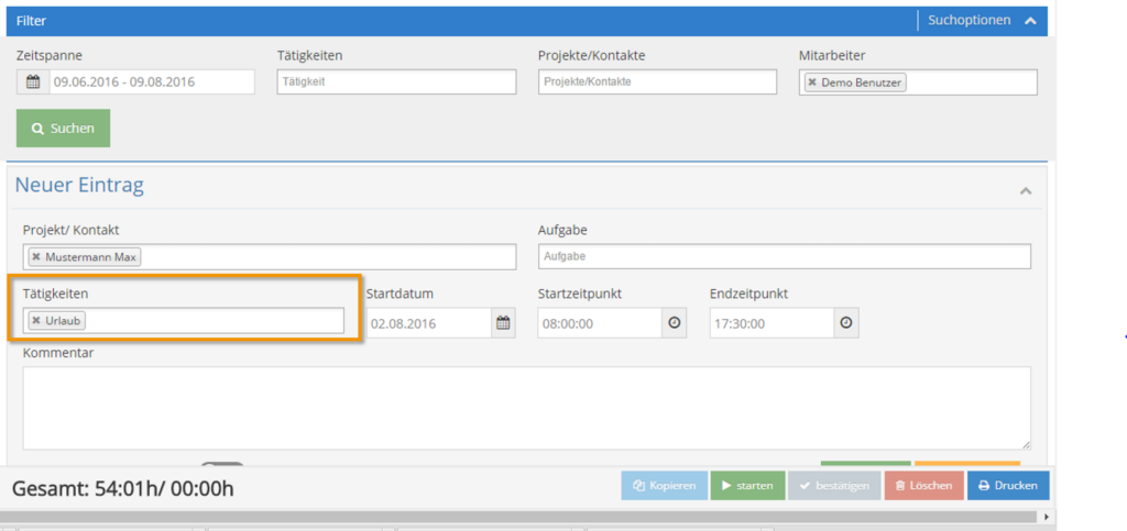 Time tracking type