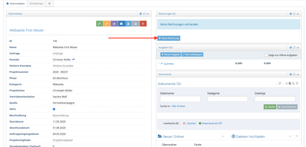 1Tool | neue rechnung erstellen projekt