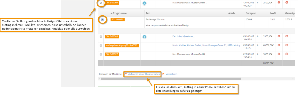 1Tool | Auftrag in neuer Phase Markieren