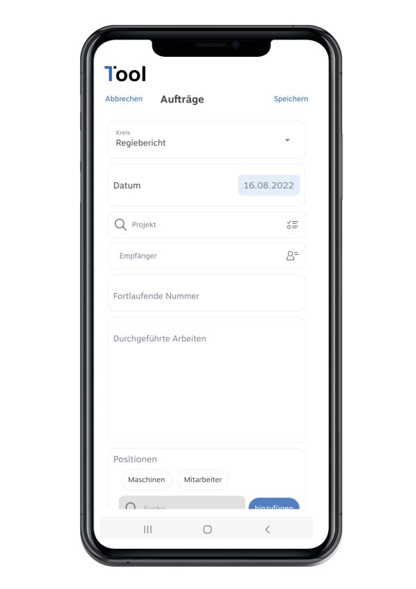 Screenshot of the contractor app;